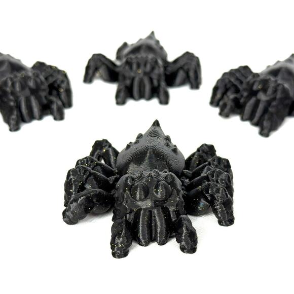 Mini Black Glitter Spider Figures Creepy Flexi Cute Halloween Decor 2.5" Set 4 - Picture 1 of 6